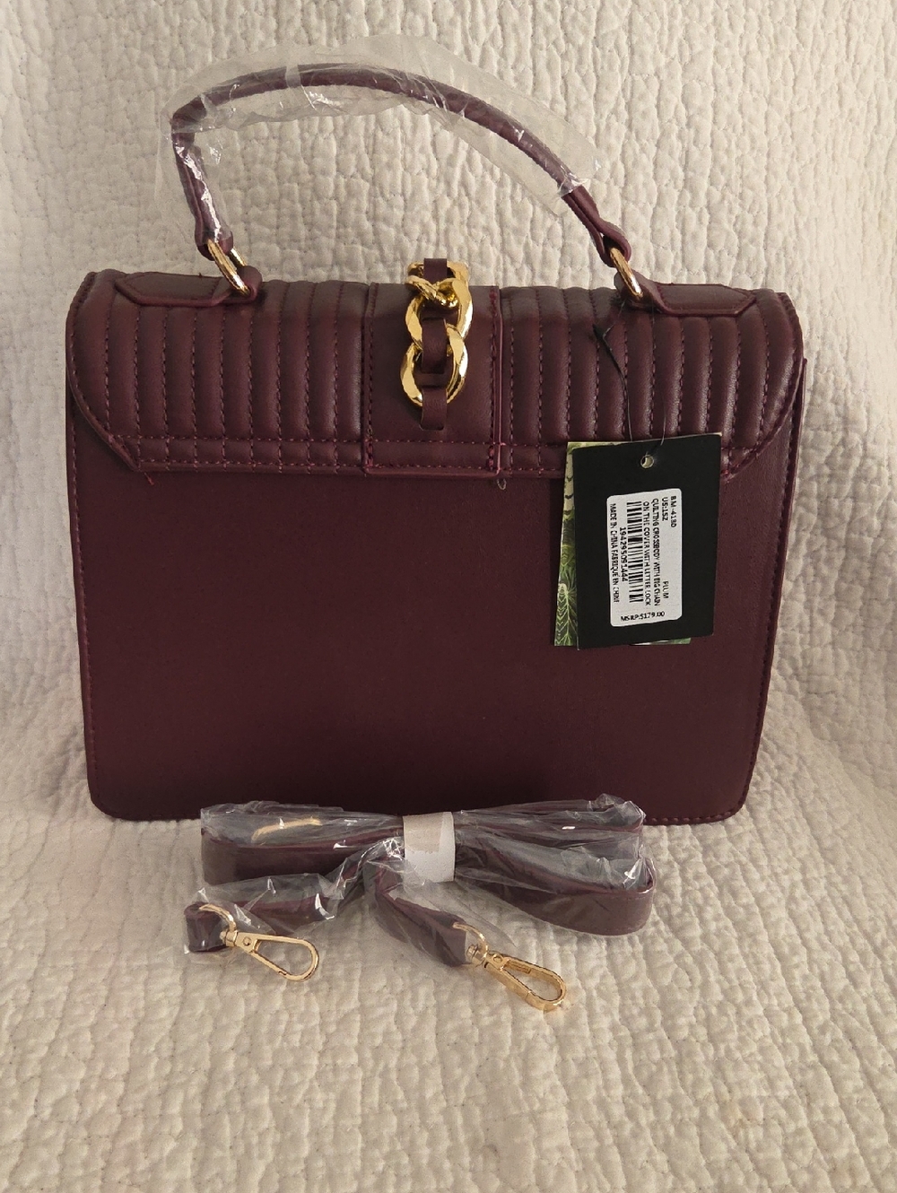 Badgley Mischka Quilted Top-Handle Satchel - Deep Burgundy - Picture 2 of 8